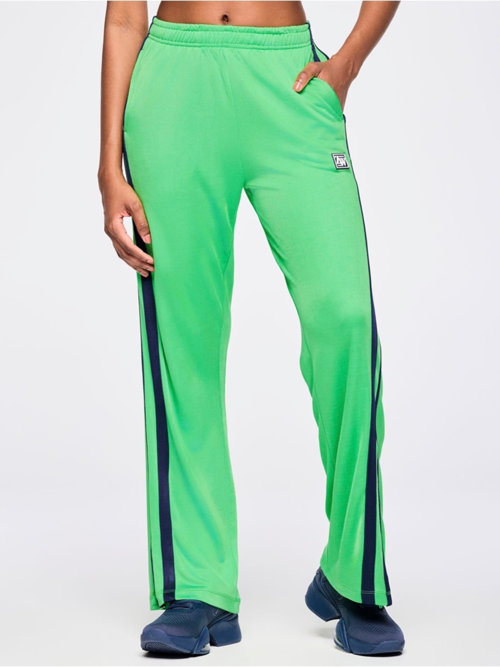 Zumba Fitness Green Track Pants with Navy Side Stripes